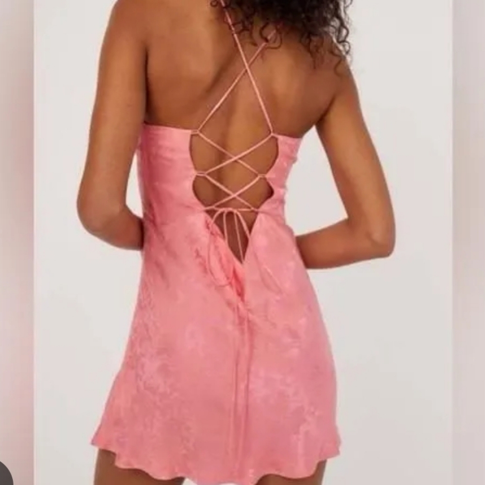 For Love And Lemons Tangerine color silky satiny mini Dress size S new with tags - Picture 7 of 7